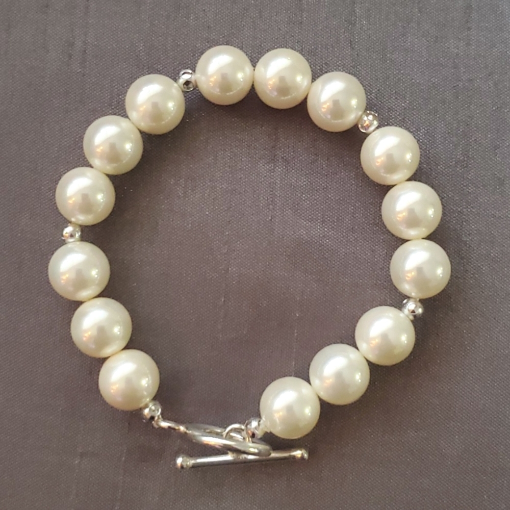 New Sterling Silver Faux Pearl Bracelet